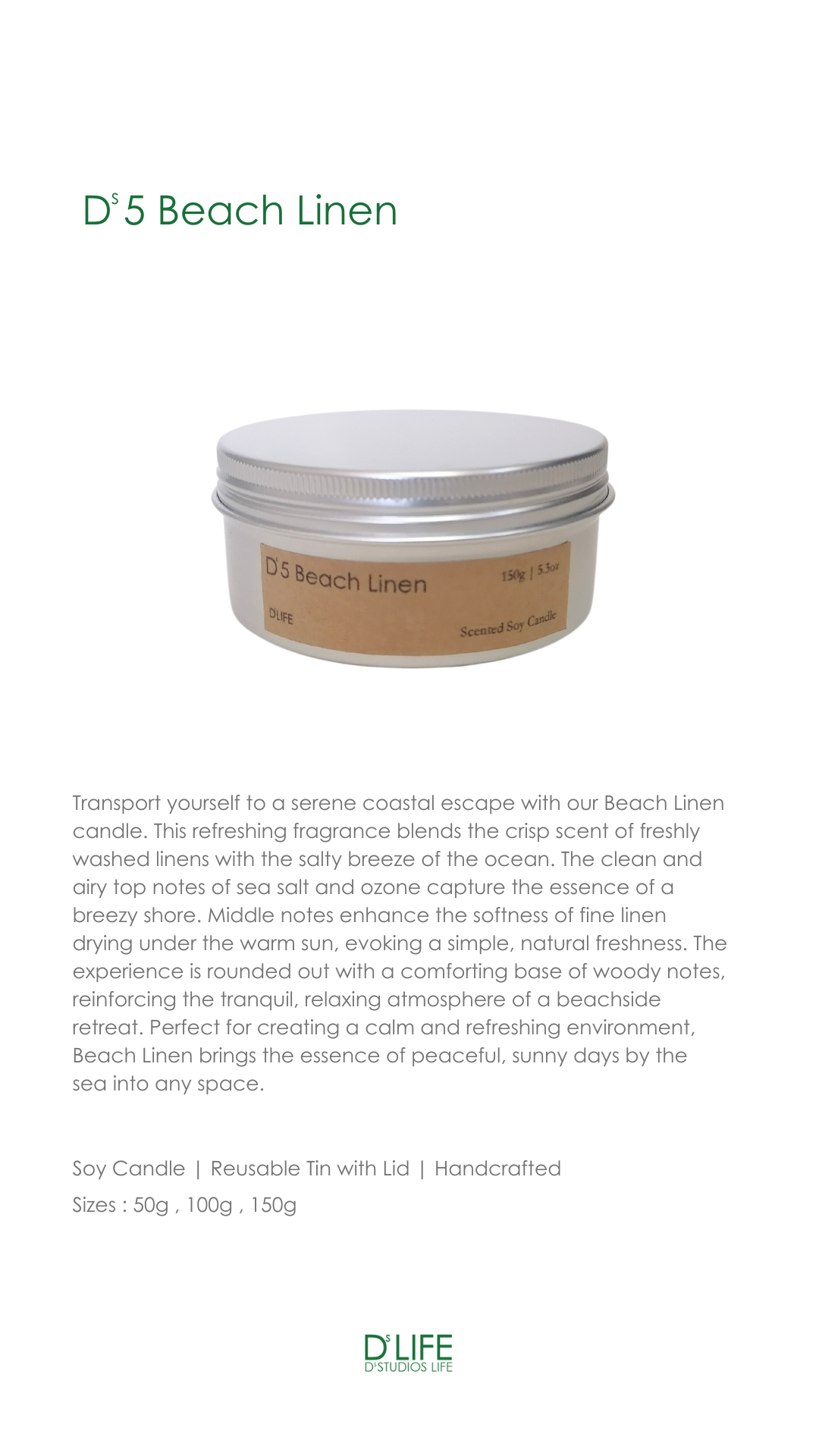 D5 - Beach Linen Scented Candle