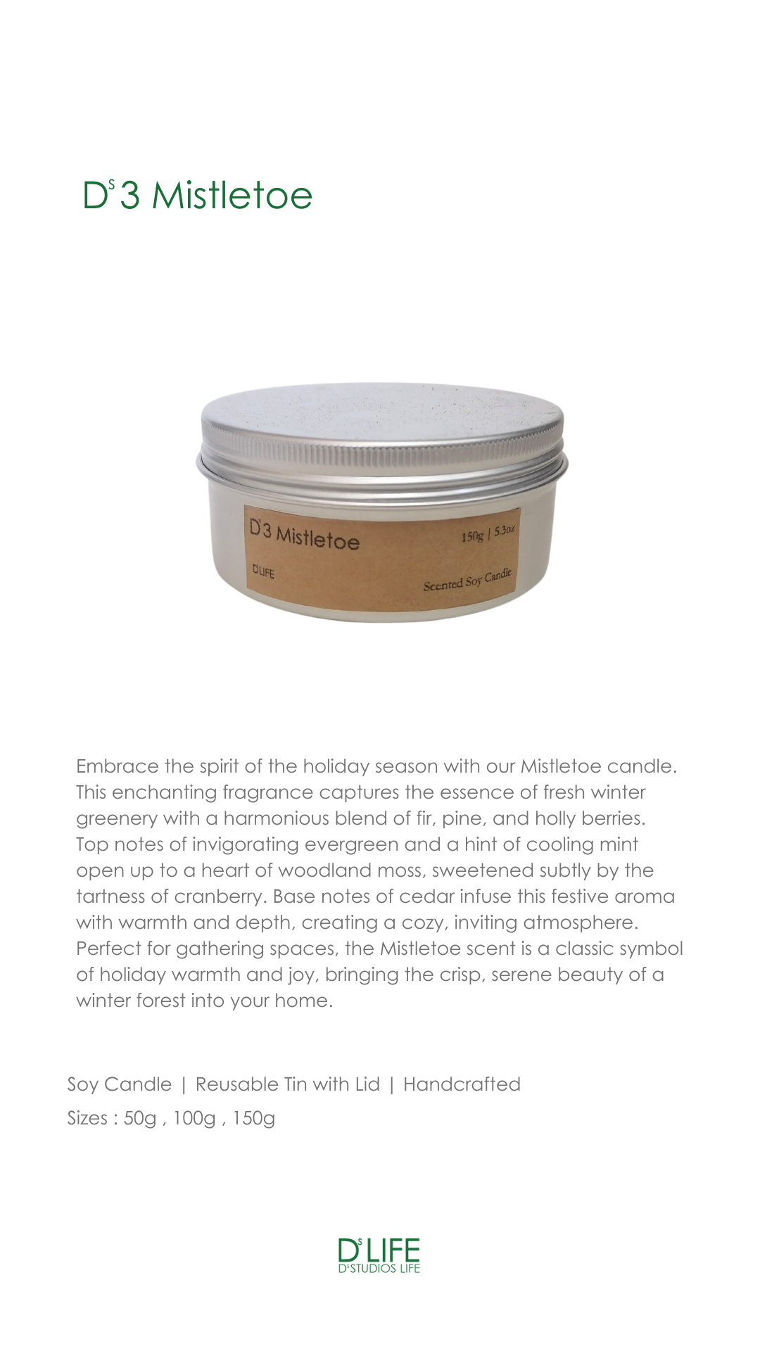 D'LIFE | D3 Mistletoe – Premium Hand-Poured Scented Candle